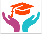 Symposium logo showing hands and a mortar board cap in UKAT/LVSA colours representing care in the university